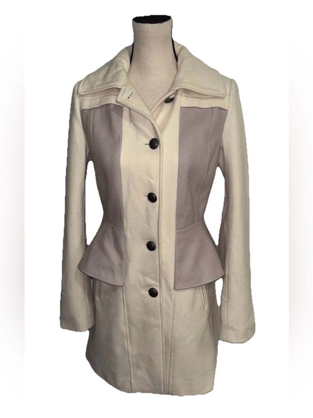 Anthropologie Elevenses Cream and Lilac Paneled Women's Wool Coat Size 2